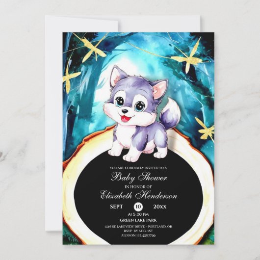 Custom Watercolor Wolf Baby Dusche Einladung (Vorderseite)