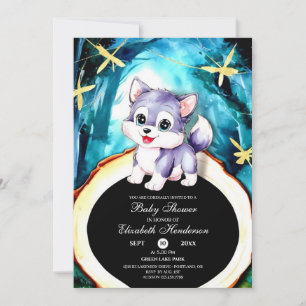 Custom Watercolor Wolf Baby Dusche Einladung