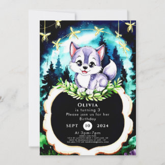 Custom Watercolor Wolf Geburtstag Einladung
