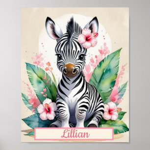 Custom Watercolor Zebra Baby Girl Kinderzimmer Art Poster