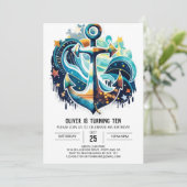 Custom Waves Blue Ocean Geburtstag Einladung (Stehend Vorderseite)