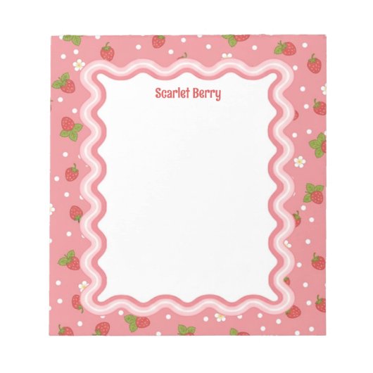 Custom Wavy Border Strawberry Pattern Personalized Notizblock (Vorderseite)