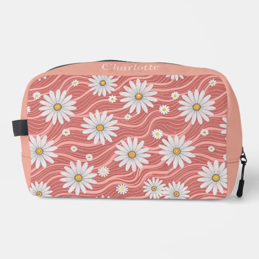 Custom Wavy Pink Daisies Waschbeutel (Vorderseite)