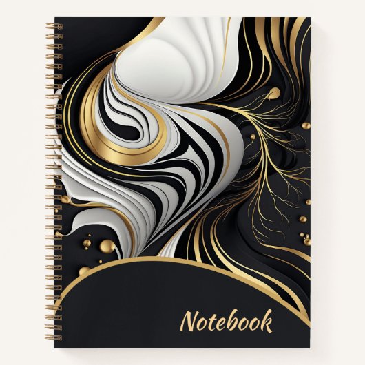 Custom Wavy Schwarz/Gold Notebook Notizblock (Vorderseite)