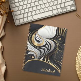 Custom Wavy Schwarz/Gold Notebook Notizblock
