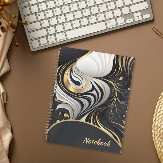 Custom Wavy Schwarz/Gold Notebook Notizblock