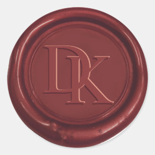 Custom Wax Seal Wine Red Monogram Wedding Runder Aufkleber