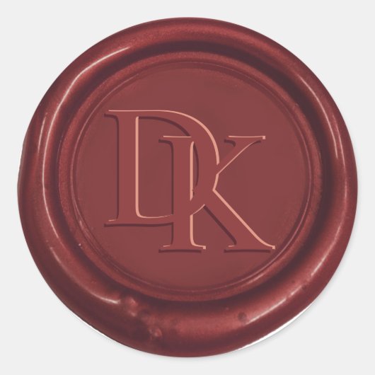 Custom Wax Seal Wine Red Monogram Wedding Runder Aufkleber (Vorderseite)