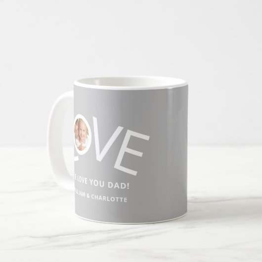 Custom We Liebe You Vater Foto Grau Kaffeetasse (Vorderseite Links)