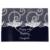 Custom Wedday Graphite White Lace Navy Große Geschenktüte (Vorderseite)