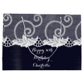 Custom Wedday Graphite White Lace Navy Große Geschenktüte (Rückseite)