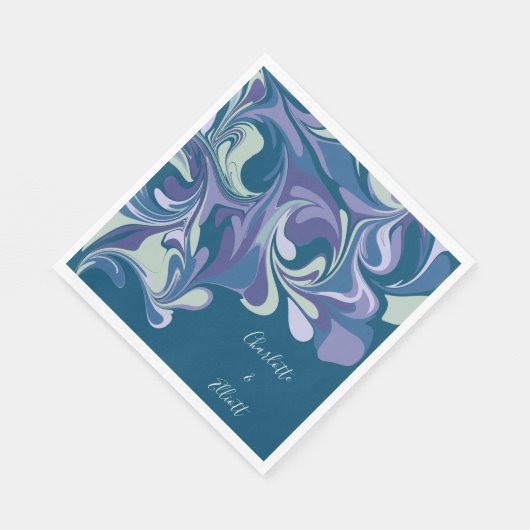 Custom Wedding Abstrakt Blue Lila Marble Elegante Serviette (Ecke)