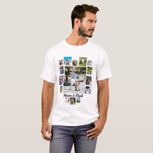 Custom Wedding Anniversary 15 Foto Collage T-Shirt (Vorne ganz)