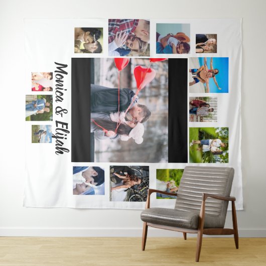 Custom Wedding Anniversary 15 Foto Collage Wandteppich (Beispiel (Horizontal))