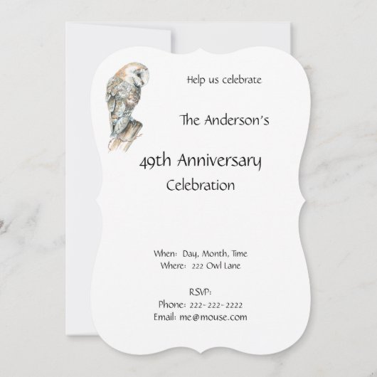Custom Wedding Anniversary Barn Owl Art Einladung (Rückseite)