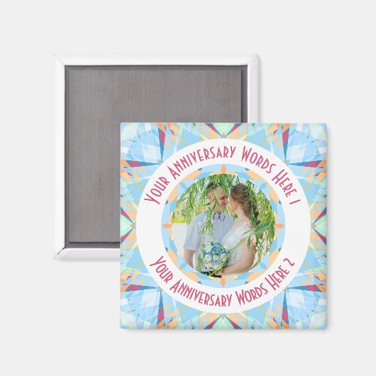 Custom Wedding Anniversary Blue Foto Gruß Magnet (Vorderseite/Rückseite)