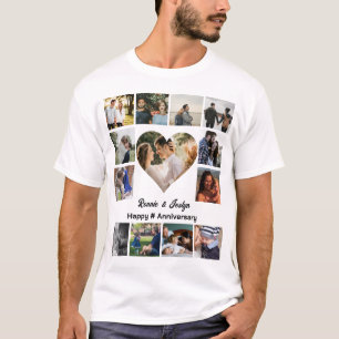 Custom Wedding Anniversary Heart 13 Foto Collage T-Shirt