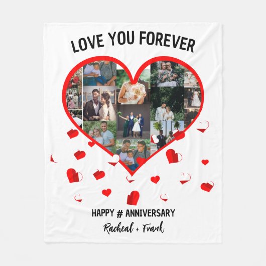 Custom Wedding Anniversary Heart Foto Collage Fleecedecke (Vorderseite)