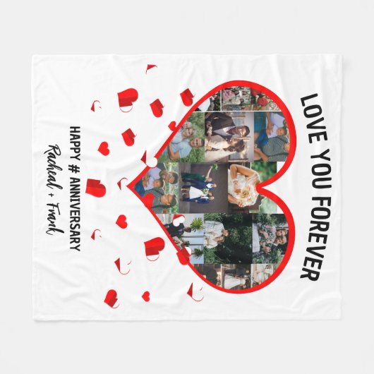 Custom Wedding Anniversary Heart Foto Collage Fleecedecke (Vorderseite (Horizontal))