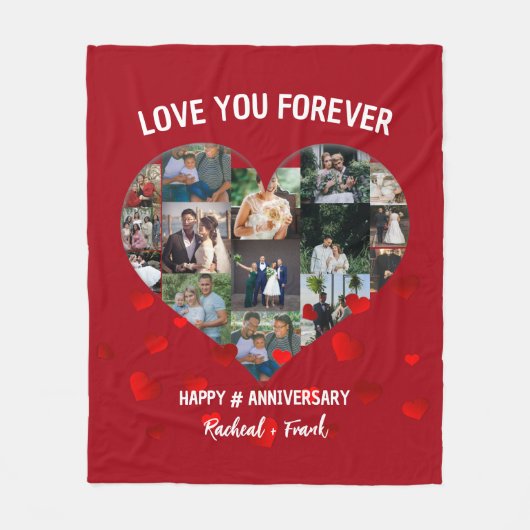 Custom Wedding Anniversary Heart Foto Collage Fleecedecke (Vorderseite)