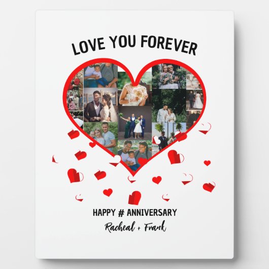 Custom Wedding Anniversary Heart Foto Collage Fotoplatte (Vorderseite)