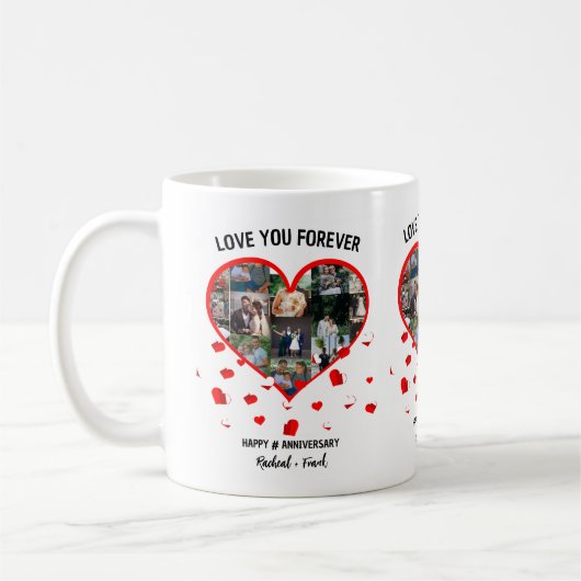Custom Wedding Anniversary Heart Foto Collage Kaffeetasse (Links)