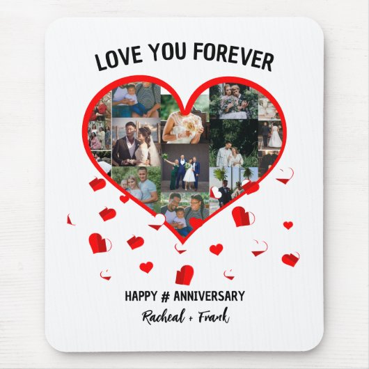 Custom Wedding Anniversary Heart Foto Collage Mousepad (Vorne)