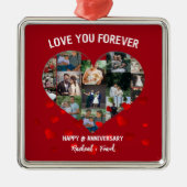 Custom Wedding Anniversary Heart Foto Collage Ornament Aus Metall (Vorne)