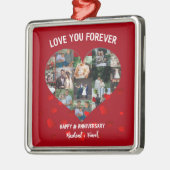 Custom Wedding Anniversary Heart Foto Collage Ornament Aus Metall (Links)
