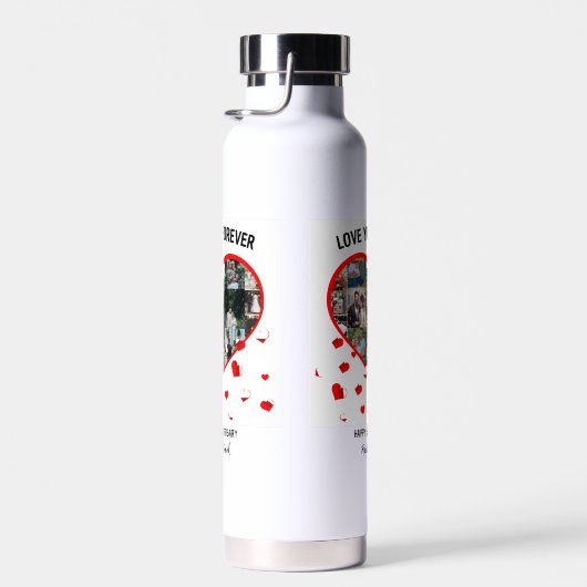 Custom Wedding Anniversary Heart Foto Collage Trinkflasche (Rechts)