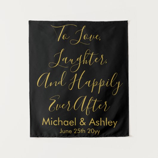 Custom Wedding Backend Black Gold Prop Empfang Wandteppich (Vorderseite)