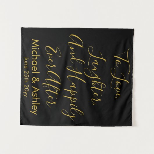 Custom Wedding Backend Black Gold Prop Empfang Wandteppich (Vorderseite (Horizontal))