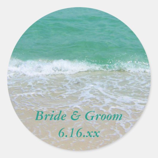 Custom Wedding Beach Gefälligkeitskleber Runder Aufkleber (Vorderseite)