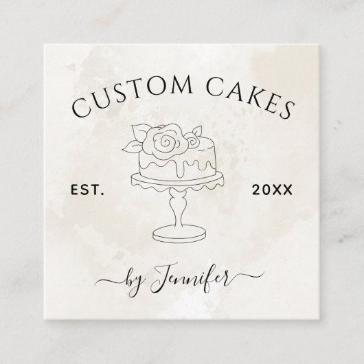Custom Wedding & Birthday Cake Design Marmor EST S Quadratische Visitenkarte (Vorderseite)