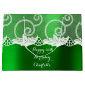 Custom Wedding Birthday Emerald Greenly White Lace Große Geschenktüte (Vorderseite)