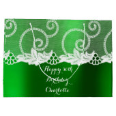Custom Wedding Birthday Emerald Greenly White Lace Große Geschenktüte (Rückseite)