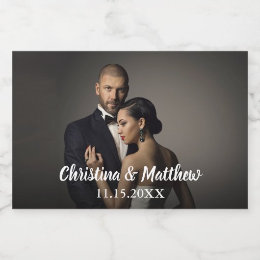 Custom Wedding Bride and Groom's Foto Schaumweinetikett (Einzelnes Label)