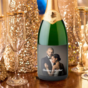 Custom Wedding Bride and Groom's Foto Schaumweinetikett