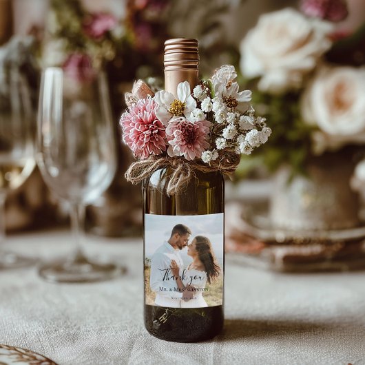 Custom Wedding Bride and Groom's Photo Weinetikett