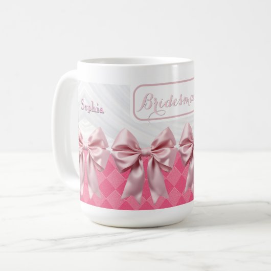 Custom Wedding Bridesmaid Geschenk Pink Bow Coquet Kaffeetasse (Vorderseite Links)