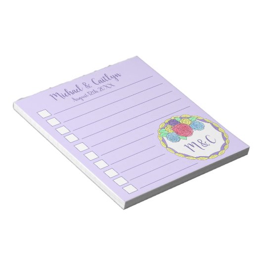 Custom Wedding Checklist Lila Floral Cake Gefallen Notizblock (angewinkelt)