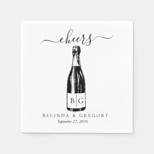 Custom Wedding Cheers Sparkling Wine Illustration Serviette (Vorderseite)
