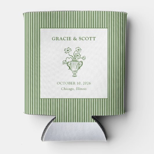 Custom Wedding Classic Green Floral Stripe Dosenkühler (Vorderseite)