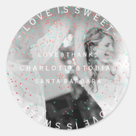 Custom Wedding Dank Aquamarin Pink Foto Gefallen Runder Aufkleber