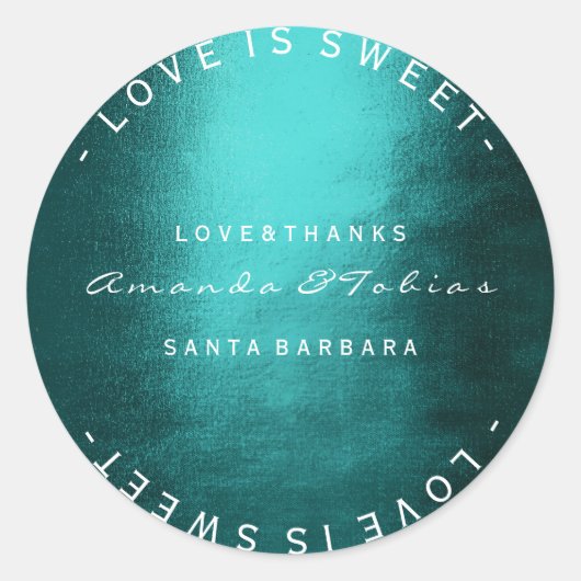 Custom Wedding dank Aquamarinem Tropical Green Runder Aufkleber (Vorderseite)