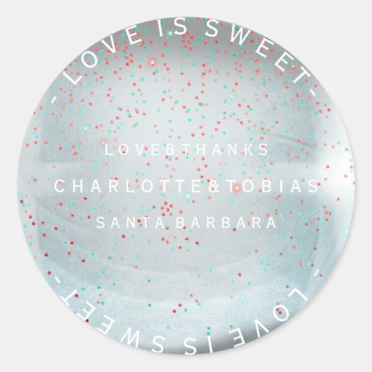 Custom Wedding dank Blue Pink Pastellglas Runder Aufkleber (Vorderseite)