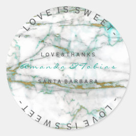 Custom Wedding dank Mint Gold Weißmarmor Runder Aufkleber