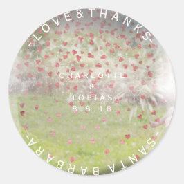 Custom Wedding dank rosa Rose Herz rustikal Runder Aufkleber