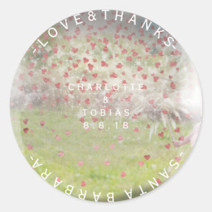 Custom Wedding dank rosa Rose Herz rustikal Runder Aufkleber