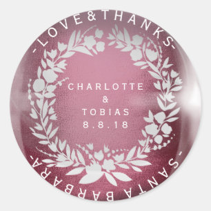 Custom Wedding danke Wreath Burgundy White Glass Runder Aufkleber